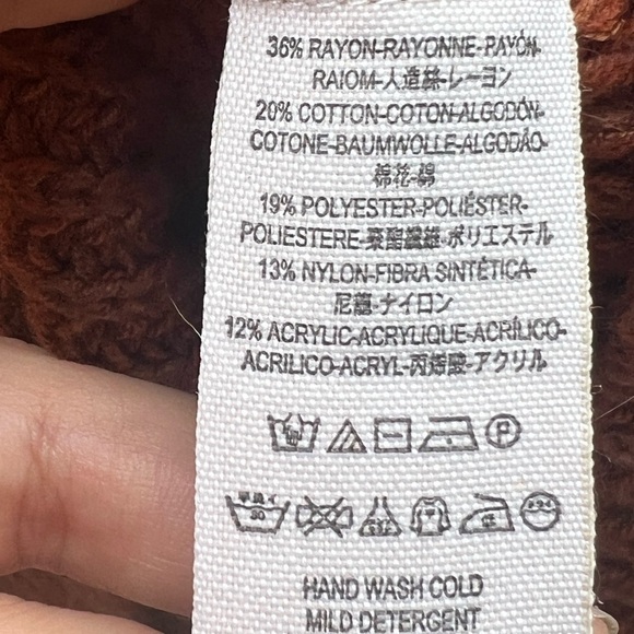 ▶️ Free People ◀️ Eleven Burnt Orange Cowl Neck Oversized Chunky Knit Sweater - Picture 11 of 16